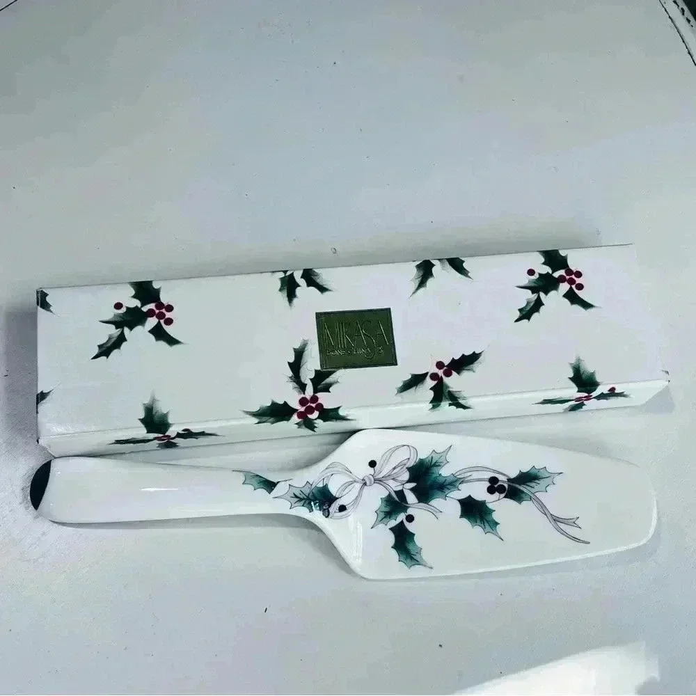 Vintage Christmas MIKASA Cake/Pie Server bone china‎ Original Box holly ribbon